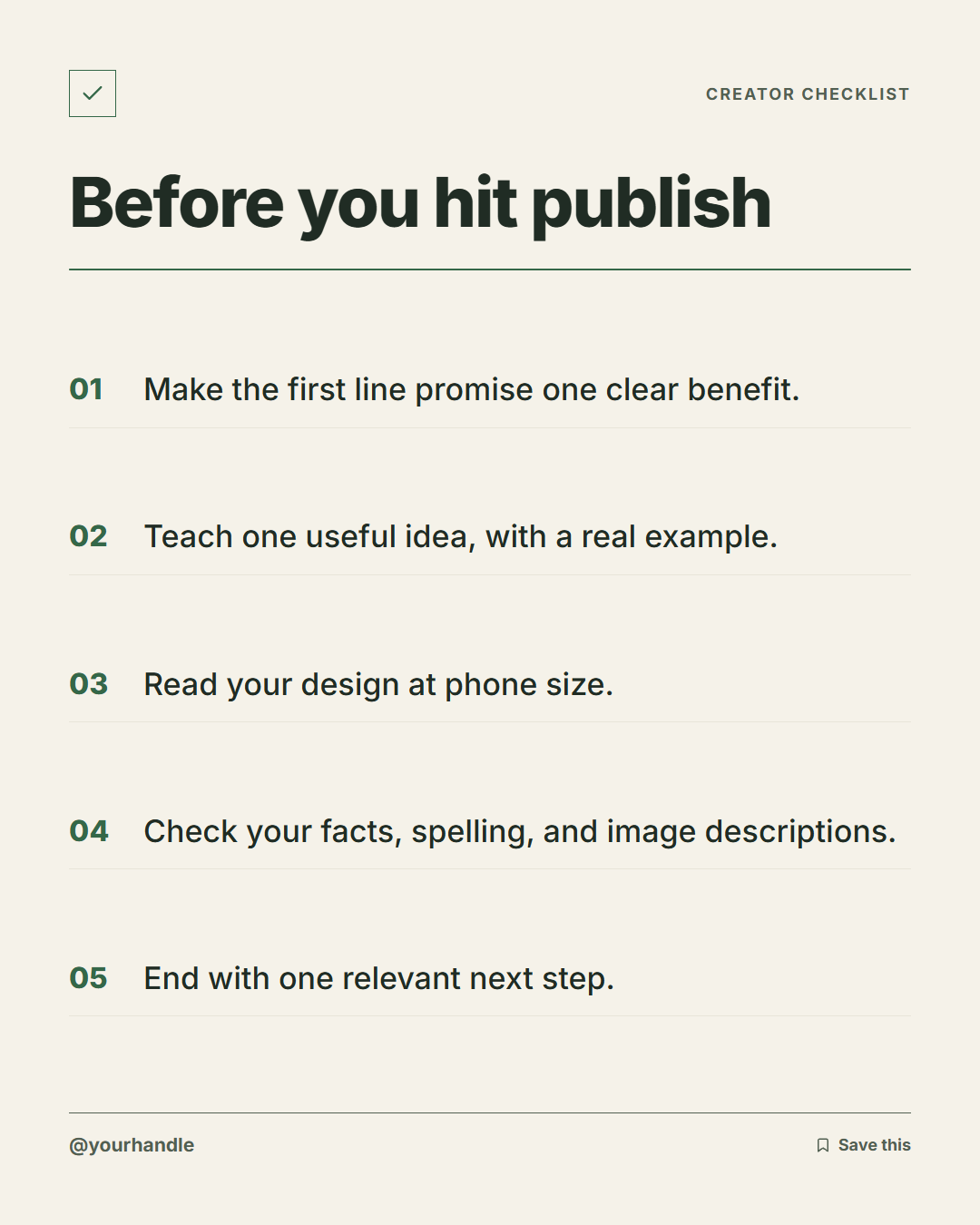 Five-point pre-publish checklist example